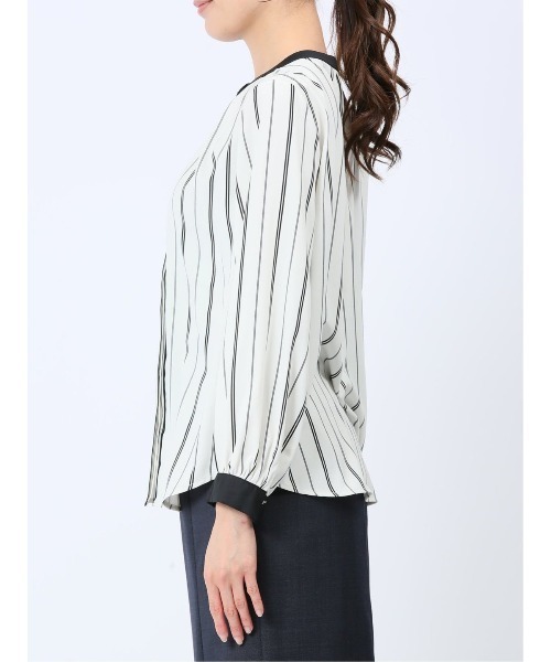 m.f.editorial(エムエフエディトリアル)の「m.f.エディトリアル レディース 配色バンドカラー プリント長袖比翼ブラウス(シャツ/ブラウス・レディース・アイボリー・MEDIUM/LARGE)」の6枚目の写真