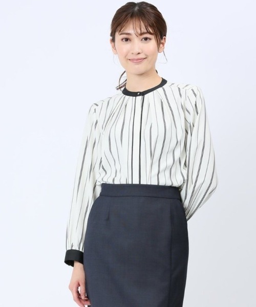 m.f.editorial(エムエフエディトリアル)の「m.f.エディトリアル レディース 配色バンドカラー プリント長袖比翼ブラウス(シャツ/ブラウス・レディース・アイボリー・MEDIUM/LARGE)」の11枚目の写真