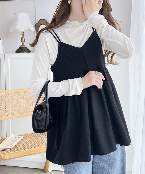 mily bilet(ミウィビレット)の「【mily bilet】一点投入でトレンド感UP。綿ニットフレアキャミソール(キャミソール・レディース・ブラック/アイボリー・LARGE/MEDIUM/SMALL/X-LARGE)」の3枚目の写真