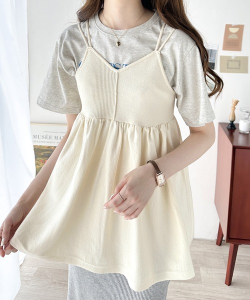 mily bilet(ミウィビレット)の「【mily bilet】一点投入でトレンド感UP。綿ニットフレアキャミソール(キャミソール・レディース・ブラック/アイボリー・LARGE/MEDIUM/SMALL/X-LARGE)」の5枚目の写真