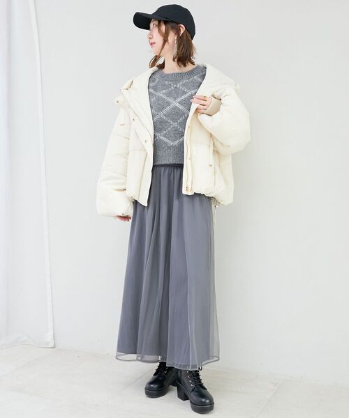 MAJESTIC LEGON(マジェスティックレゴン)の「【WEB限定アイテム】チェックショートニット(ニット/セーター・レディース・ベージュ系その他2/グレー系その他/ホワイト系その他2・MEDIUM)」の1枚目の写真