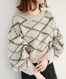 【WEB限定アイテム】チェックショートニット