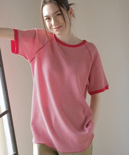 FRUIT OF THE LOOM(フルーツオブザルーム)の「ボーダーワッフルショートスリーブ T / 半袖 / Tシャツ / トップス / シンプル / カジュアル / ボーダー / 総柄 / ユニセックス(Tシャツ/カットソー・メンズ・レッド/ブルー/グレー・M/L/XL)」の21枚目の写真