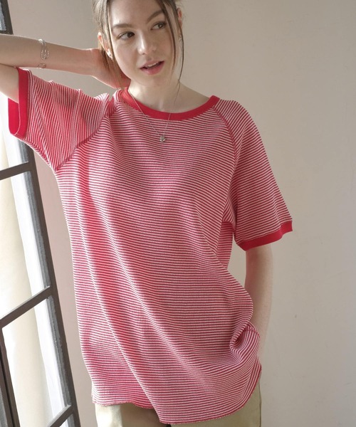 FRUIT OF THE LOOM(フルーツオブザルーム)の「ボーダーワッフルショートスリーブ T / 半袖 / Tシャツ / トップス / シンプル / カジュアル / ボーダー / 総柄 / ユニセックス(Tシャツ/カットソー・メンズ・レッド/ブルー/グレー・M/L/XL)」の22枚目の写真