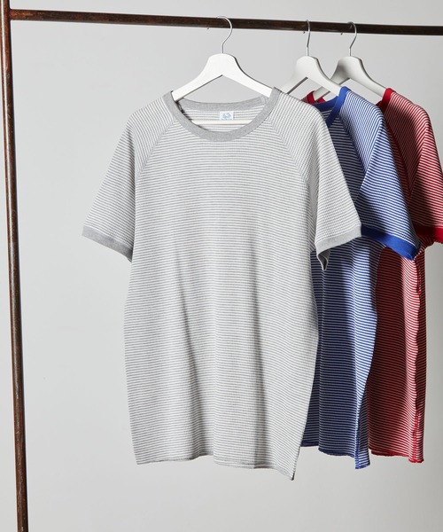 FRUIT OF THE LOOM(フルーツオブザルーム)の「ボーダーワッフルショートスリーブ T / 半袖 / Tシャツ / トップス / シンプル / カジュアル / ボーダー / 総柄 / ユニセックス(Tシャツ/カットソー・メンズ・レッド/ブルー/グレー・M/L/XL)」の5枚目の写真