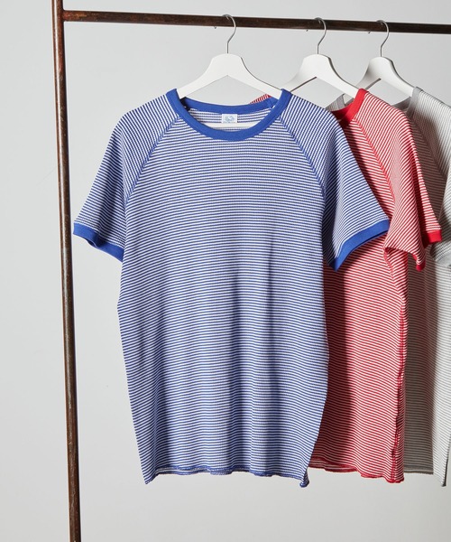 FRUIT OF THE LOOM(フルーツオブザルーム)の「ボーダーワッフルショートスリーブ T / 半袖 / Tシャツ / トップス / シンプル / カジュアル / ボーダー / 総柄 / ユニセックス(Tシャツ/カットソー・メンズ・レッド/ブルー/グレー・M/L/XL)」の6枚目の写真