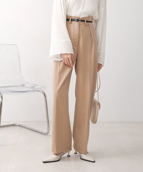 【オケージョンドレス/結婚式/3サイズ展開/SET ITEM/インナー付き/裏地付き】サイドタックベルト付スラックス（スラックス）｜Bab（バブ）