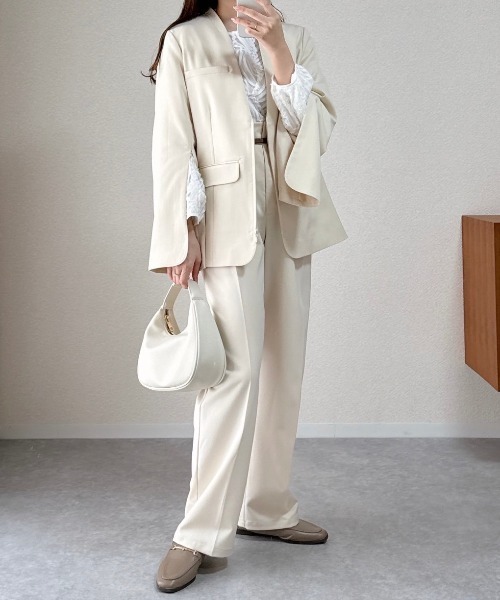 Bab(バブ)の「【オケージョンドレス/結婚式/3サイズ展開/SET ITEM/インナー付き/裏地付き】サイドタックベルト付スラックス(スラックス・レディース・アイボリー/チャコールグレー/ベージュ・L/M/S)」の5枚目の写真