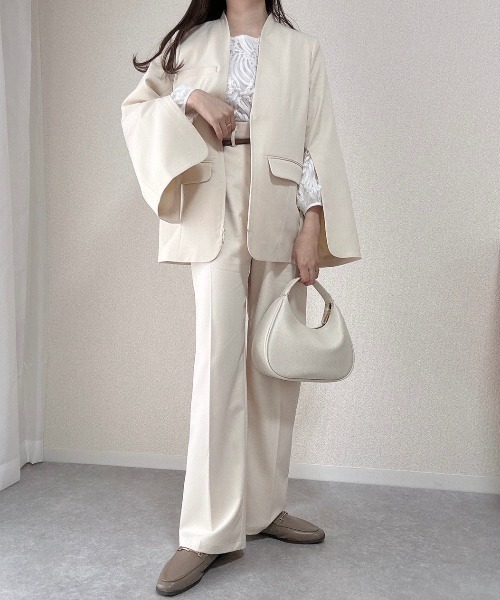 Bab(バブ)の「【オケージョンドレス/結婚式/3サイズ展開/SET ITEM/インナー付き/裏地付き】サイドタックベルト付スラックス(スラックス・レディース・アイボリー/チャコールグレー/ベージュ・L/M/S)」の6枚目の写真