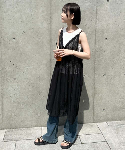 セール】レイヤード刺繍シアーキャミチュニック（キャミソール）｜CLEA