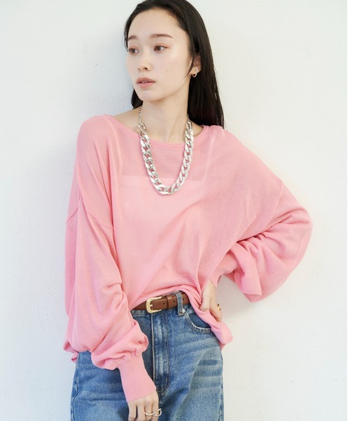 Shelly island（シェリーアイランド）の「シアールーズニットトップス（ニット/セーター・レディース・ブラック/ピンク/ホワイト/ダークブルー・FREE）」の6枚目の写真