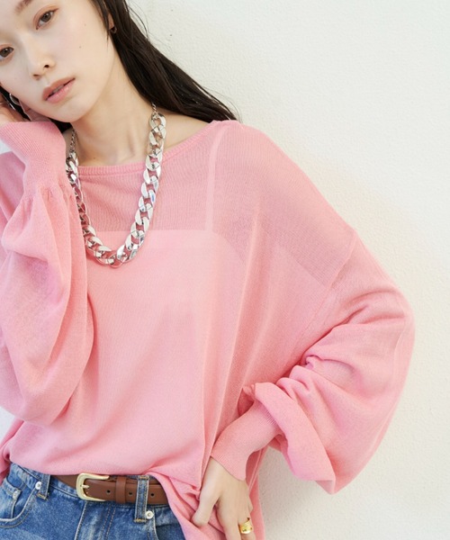 Shelly island（シェリーアイランド）の「シアールーズニットトップス（ニット/セーター・レディース・ブラック/ピンク/ホワイト/ダークブルー・FREE）」の7枚目の写真