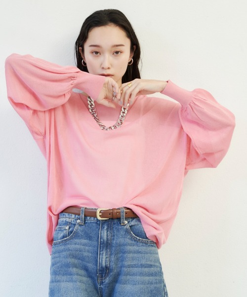 Shelly island（シェリーアイランド）の「シアールーズニットトップス（ニット/セーター・レディース・ブラック/ピンク/ホワイト/ダークブルー・FREE）」の10枚目の写真