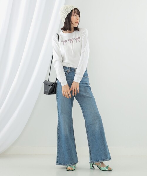 Ray BEAMS(レイビームス)の「Available Today × Ray BEAMS / 別注 ピンクダイヤ リボン ロングスリーブ Tシャツ(Tシャツ/カットソー・レディース・ホワイト・ONE SIZE)」の7枚目の写真