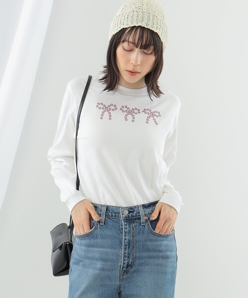 Ray BEAMS(レイビームス)の「Available Today × Ray BEAMS / 別注 ピンクダイヤ リボン ロングスリーブ Tシャツ(Tシャツ/カットソー・レディース・ホワイト・ONE SIZE)」の9枚目の写真