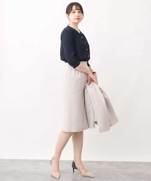 サテンジョーゼットVネックブラウス/洗える（シャツ/ブラウス）｜OFUON（オフオン）