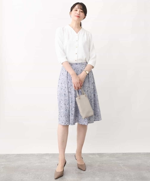 サテンジョーゼットVネックブラウス/洗える（シャツ/ブラウス）｜OFUON（オフオン）