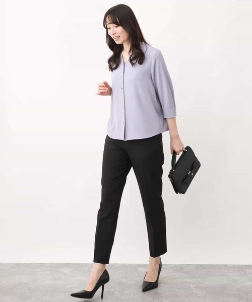 サテンジョーゼットVネックブラウス/洗える（シャツ/ブラウス）｜OFUON（オフオン）