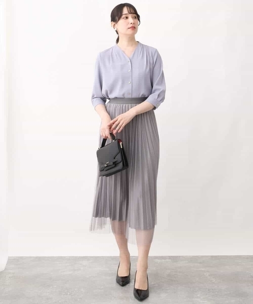 サテンジョーゼットVネックブラウス/洗える（シャツ/ブラウス）｜OFUON（オフオン）