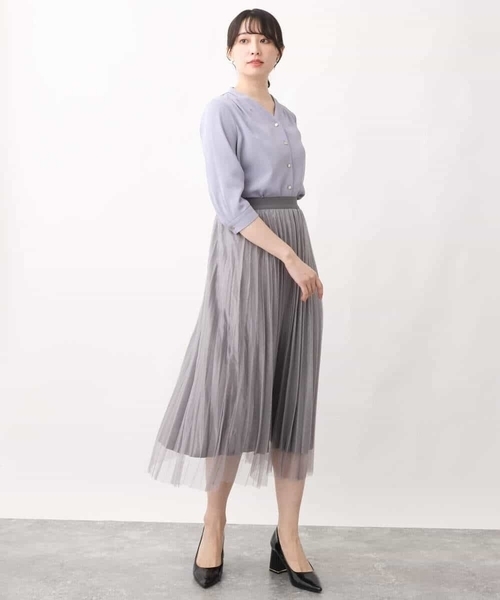 サテンジョーゼットVネックブラウス/洗える（シャツ/ブラウス）｜OFUON（オフオン）