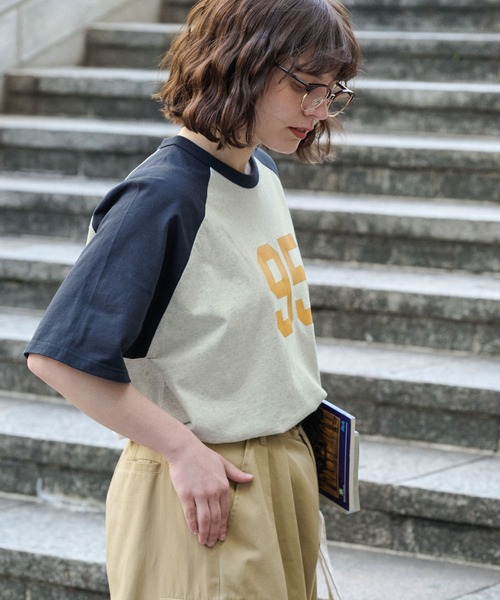 オーバーサイズナンバリングラグラン半袖Tシャツ MONO-MART LADY'S