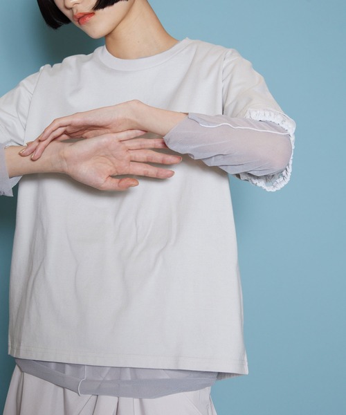 MARECHAL TERRE(マルシャルテル)の「レイヤードチュールトップス(Tシャツ/カットソー・レディース・ブラック/ホワイト/ブルー系その他/カーキ・MEDIUM)」の16枚目の写真