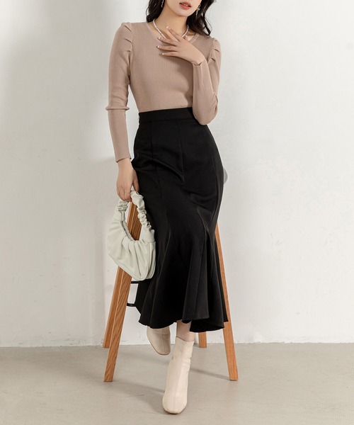 DAY CLOSET(デイ クローゼット)の「レディース 長袖パワショルきれいめリブニットトップス(ニット/セーター・レディース・ブラック/ベージュ/ホワイト・FREE)」の20枚目の写真