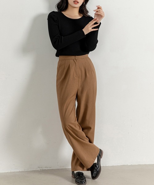 DAY CLOSET(デイ クローゼット)の「レディース 長袖パワショルきれいめリブニットトップス(ニット/セーター・レディース・ブラック/ベージュ/ホワイト・FREE)」の14枚目の写真