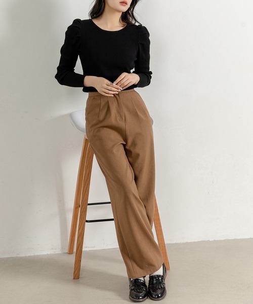DAY CLOSET(デイ クローゼット)の「レディース 長袖パワショルきれいめリブニットトップス(ニット/セーター・レディース・ブラック/ベージュ/ホワイト・FREE)」の15枚目の写真