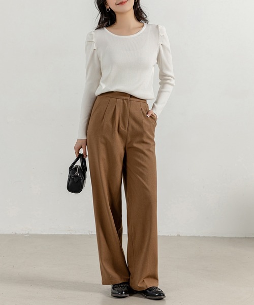 DAY CLOSET(デイ クローゼット)の「レディース 長袖パワショルきれいめリブニットトップス(ニット/セーター・レディース・ブラック/ベージュ/ホワイト・FREE)」の8枚目の写真