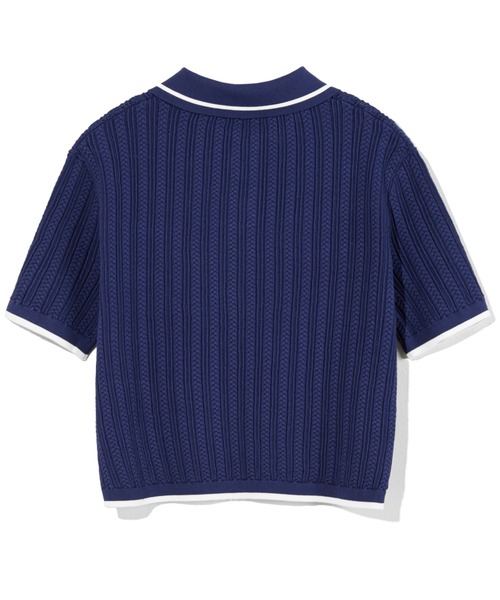 WOMAN) WAVE Symbol Cable SHORT SLEEVE Collar Knit