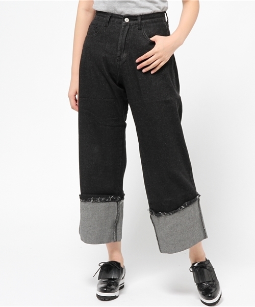 WEGO（ウィゴー）の「WEGO/ロールアップバギーパンツ（デニムパンツ・レディース・ダークインディゴブルー/インディゴブルー/ブラック・LARGE/MEDIUM）」の8枚目の写真