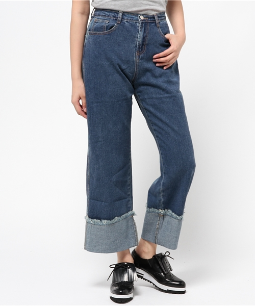 WEGO（ウィゴー）の「WEGO/ロールアップバギーパンツ（デニムパンツ・レディース・ダークインディゴブルー/インディゴブルー/ブラック・LARGE/MEDIUM）」の9枚目の写真