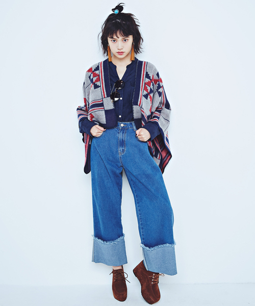 WEGO（ウィゴー）の「WEGO/ロールアップバギーパンツ（デニムパンツ・レディース・ダークインディゴブルー/インディゴブルー/ブラック・LARGE/MEDIUM）」の5枚目の写真