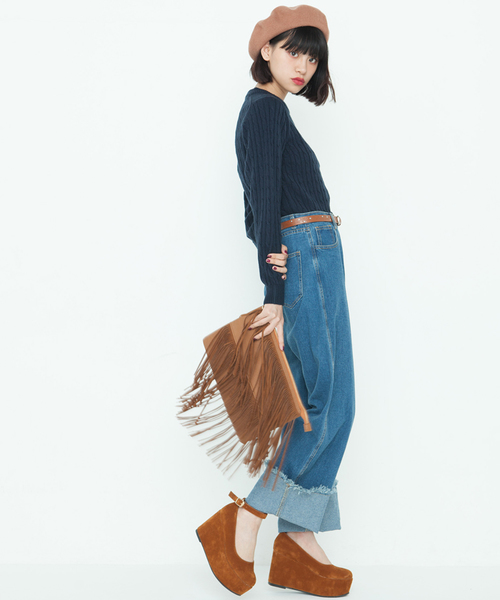 WEGO（ウィゴー）の「WEGO/ロールアップバギーパンツ（デニムパンツ・レディース・ダークインディゴブルー/インディゴブルー/ブラック・LARGE/MEDIUM）」の19枚目の写真