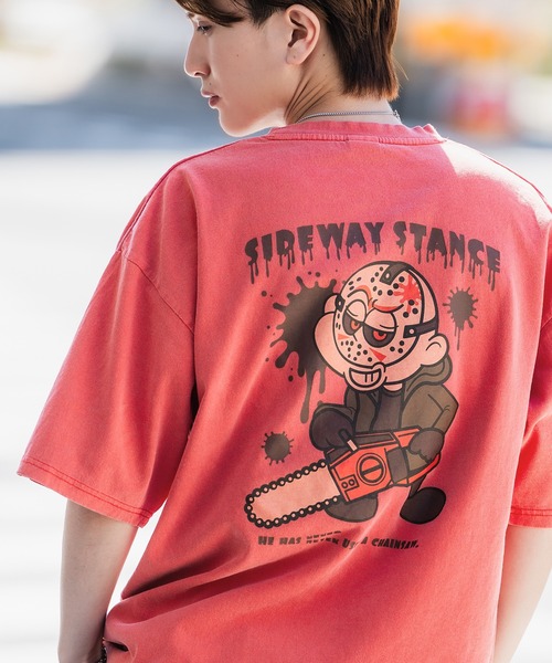 SIDEWAY STANCE（サイドウェイスタンス）の「【SIDEWAY STANCE】ピグメント加工 プリント 半袖Tシャツ（Tシャツ/カットソー・メンズ・ホワイト/レッド系2/レッド系1/レッド系/ブラック系2/ブラック系1/ブラック系/ホワイト系2/ホワイト系1/レッド/ホワイト系/ブラック・X-LARGE/SMALL/MEDIUM/LARGE）」の10枚目の写真