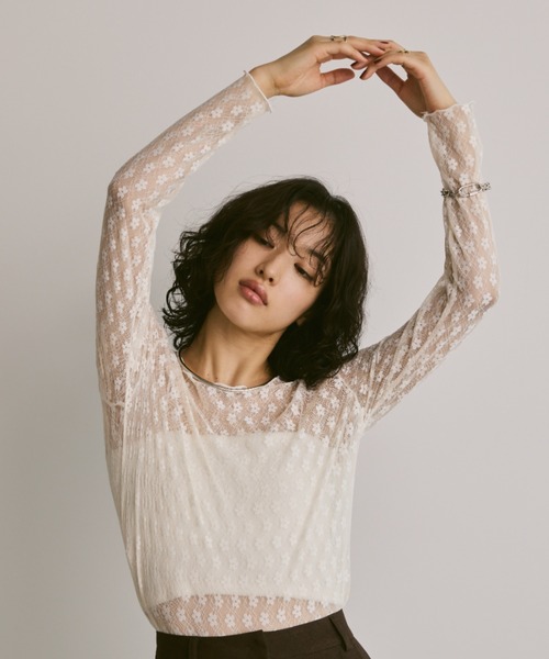 セール】シアーフラワーレーストップス（Tシャツ/カットソー