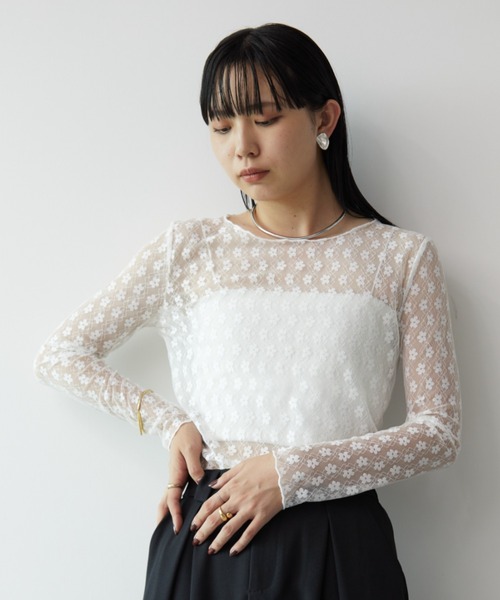 セール】シアーフラワーレーストップス（Tシャツ/カットソー