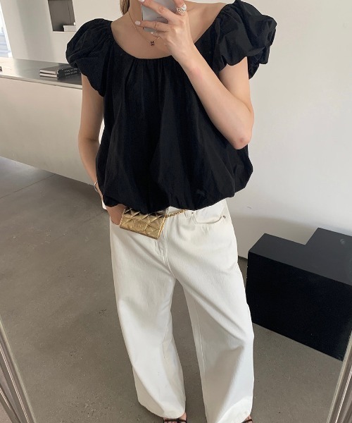 deux amour(ドゥーザムール)の「クルーネックパフスリーブバルーンブラウス(Tシャツ/カットソー・レディース・ホワイト/イエロー/ベージュ/ブラック・FREE)」の18枚目の写真