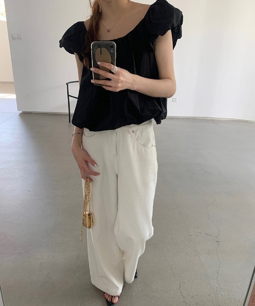 deux amour(ドゥーザムール)の「クルーネックパフスリーブバルーンブラウス(Tシャツ/カットソー・レディース・ホワイト/イエロー/ベージュ/ブラック・FREE)」の19枚目の写真
