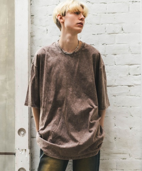 セール】ケミカルオーバーダイ加工オーバーサイズ半袖トップス / T