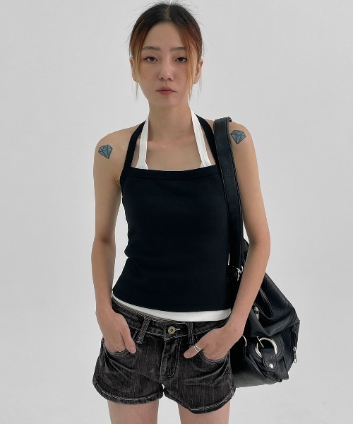 BLACKUP（ブラックアップ）の「[MADE] エルビリボンノースリーブ（タンクトップ・レディース・ブラック/ホワイト・ONESIZE）」の5枚目の写真