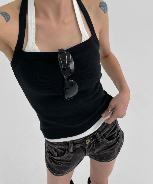 BLACKUP（ブラックアップ）の「[MADE] エルビリボンノースリーブ（タンクトップ・レディース・ブラック/ホワイト・ONESIZE）」の6枚目の写真