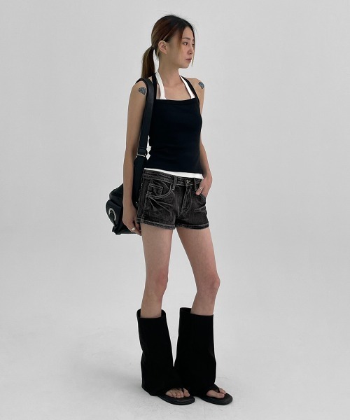 BLACKUP（ブラックアップ）の「[MADE] エルビリボンノースリーブ（タンクトップ・レディース・ブラック/ホワイト・ONESIZE）」の3枚目の写真
