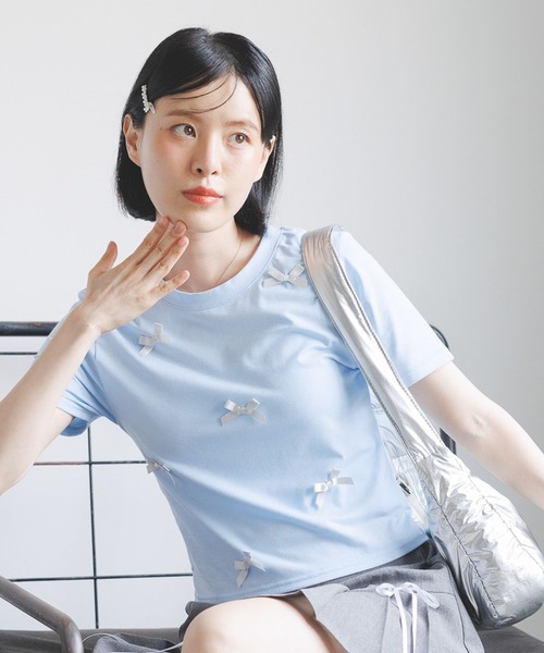3.3 Field Trip （3.3フィールドトリップ）の「3.3 Field Trip／ラメリボンT（Tシャツ/カットソー・レディース・ホワイト/ブラック/ブルー・FREE）」の3枚目の写真