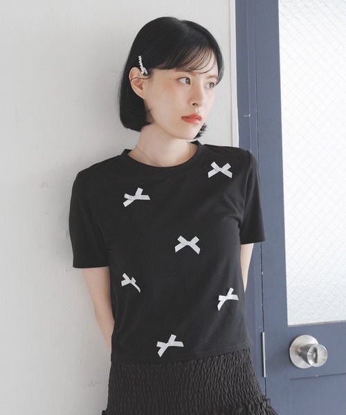 3.3 Field Trip （3.3フィールドトリップ）の「3.3 Field Trip／ラメリボンT（Tシャツ/カットソー・レディース・ホワイト/ブラック/ブルー・FREE）」の2枚目の写真
