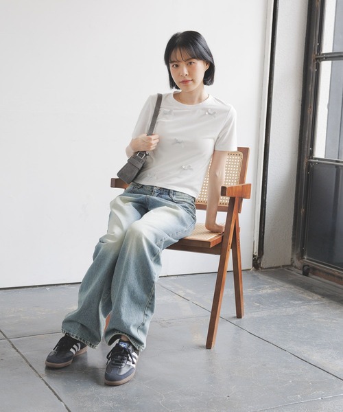 3.3 Field Trip （3.3フィールドトリップ）の「3.3 Field Trip／ラメリボンT（Tシャツ/カットソー・レディース・ホワイト/ブラック/ブルー・FREE）」の5枚目の写真