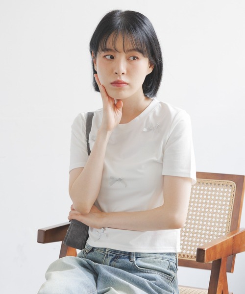 3.3 Field Trip （3.3フィールドトリップ）の「3.3 Field Trip／ラメリボンT（Tシャツ/カットソー・レディース・ホワイト/ブラック/ブルー・FREE）」の7枚目の写真