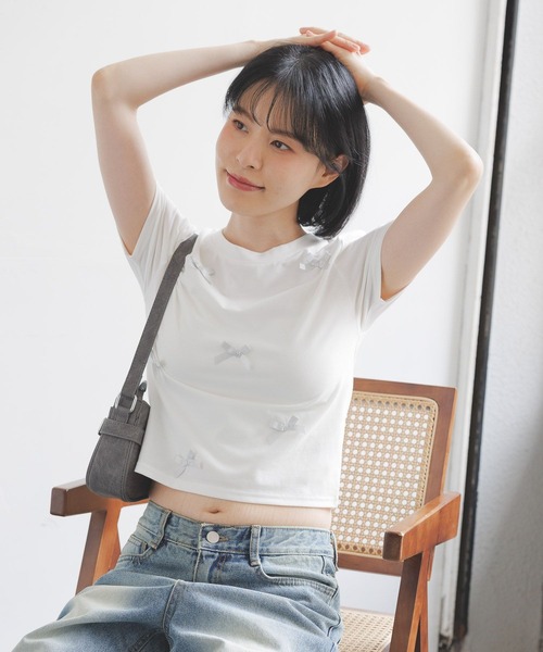 3.3 Field Trip （3.3フィールドトリップ）の「3.3 Field Trip／ラメリボンT（Tシャツ/カットソー・レディース・ホワイト/ブラック/ブルー・FREE）」の8枚目の写真