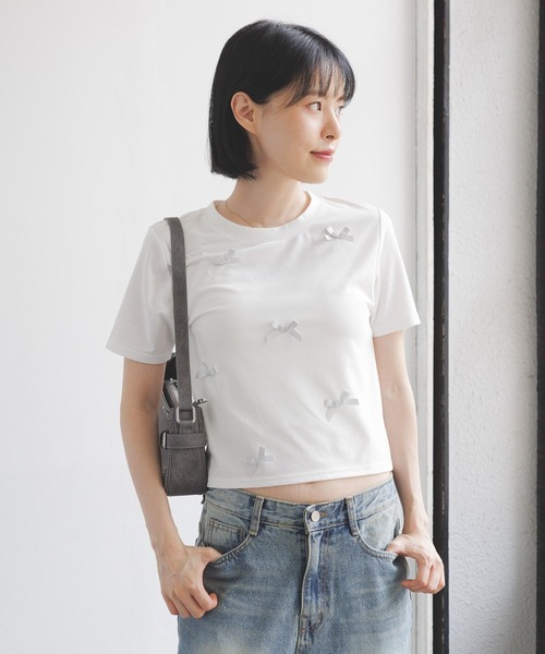 3.3 Field Trip （3.3フィールドトリップ）の「3.3 Field Trip／ラメリボンT（Tシャツ/カットソー・レディース・ホワイト/ブラック/ブルー・FREE）」の9枚目の写真